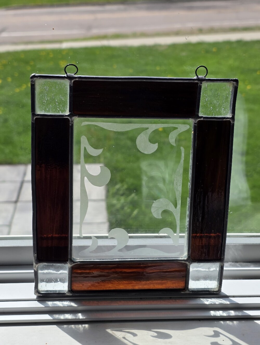 Stained Glass Sun Catcher Window Art Hanging Frame Frosted Lead Amber
